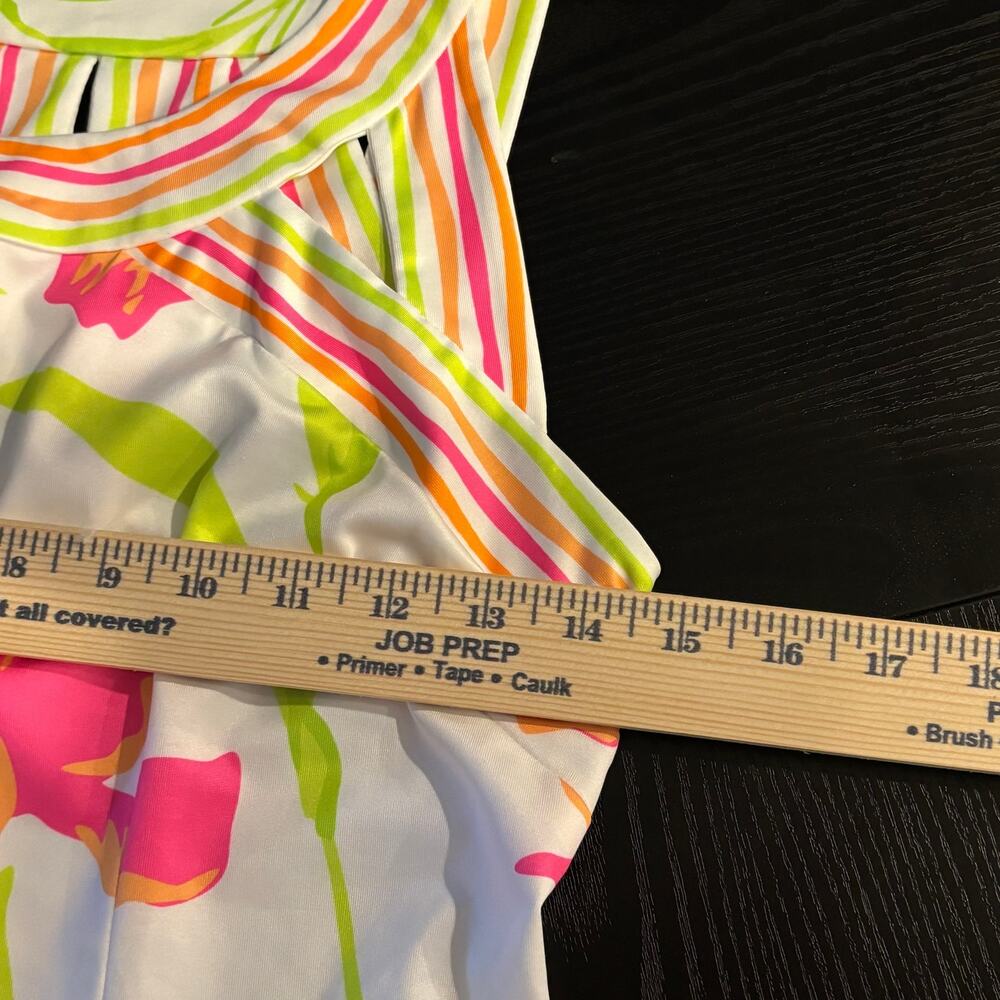 Gretchen Scott Isosceles Icon Dress XS Bright Floral Stripe Neck Stretch Shift - Picture 10 of 11